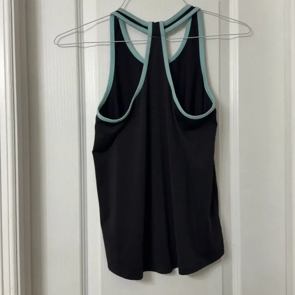 Justice active tank top teal trim Hustle logo graphic size 12